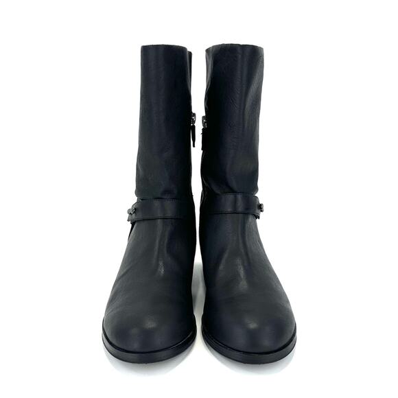 Eileen Fisher Nova Black Moto/Biker Boot Size 7.5 Soft Leather Mid-Calf Low Heel - Picture 10 of 13